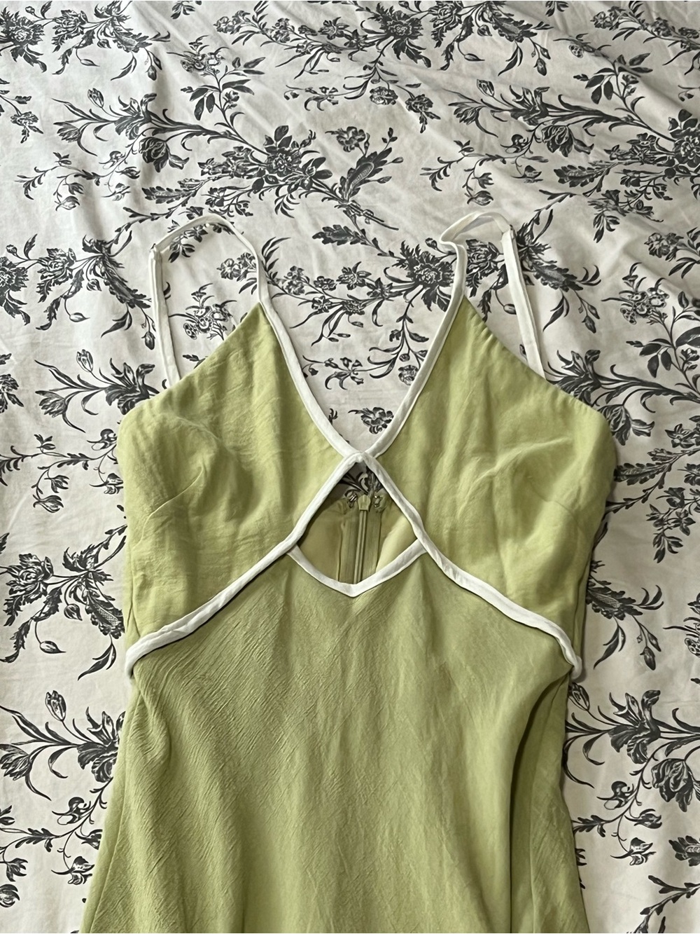 Hello Molly Light Green Spaghetti Strap Midi with White Trim